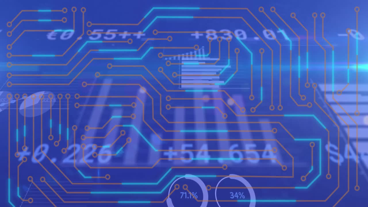 컴퓨터 회로판 네온 육각형의 애니메이션