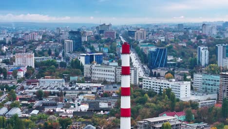 drone shooting overlooking the main street of chisinau in autumn stefan cel mare from the pipe side where is the city boiler room located