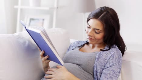 Happy-Pregnant-Woman-Reading-Book-at-Home.pregnancy,-people-and-leisure-concept--happy-smiling-pregnant-asian-woman-sitting-on-sofa-and-reading-book-at-home