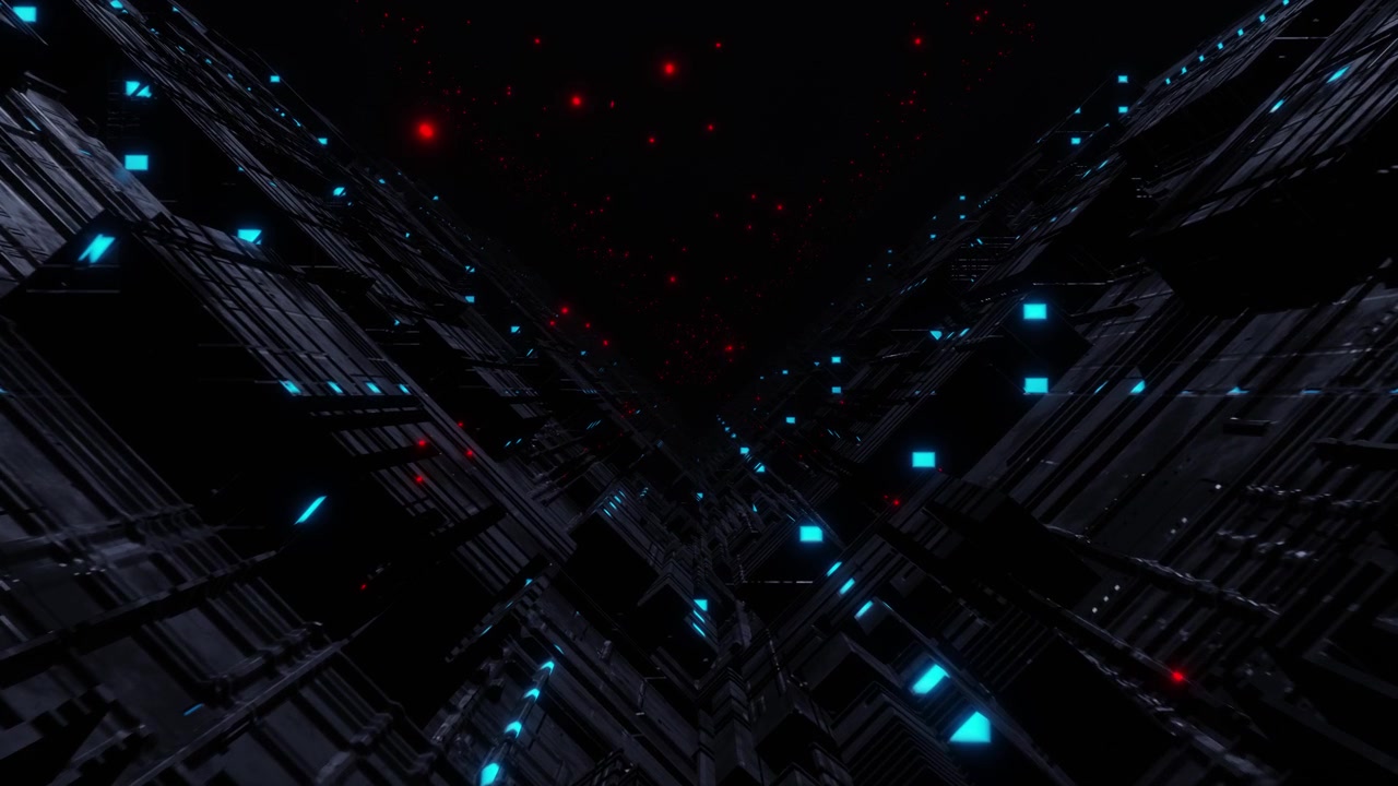 Futuristic Dark Sci-Fi Corridor with Blue and Red Lights
