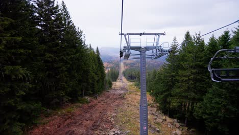 cable transport, cable car going down the mountain, cloudy weather, karpacz, poland