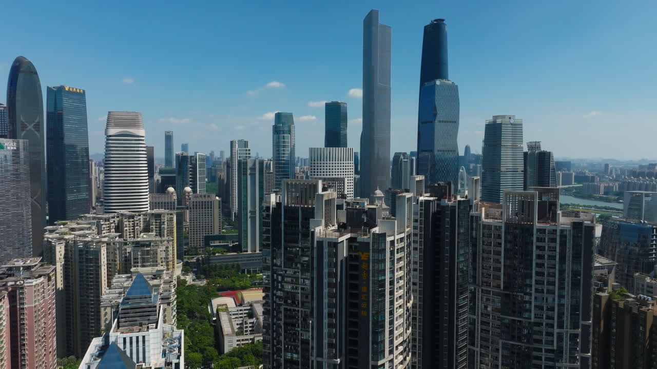 Downtown guangzhou china featuring modern skyscrapers and urban landscape, aerial view