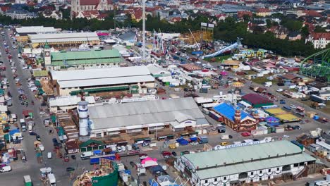 best aerial top view flight
theresienwiese october festival, sunny day before opening