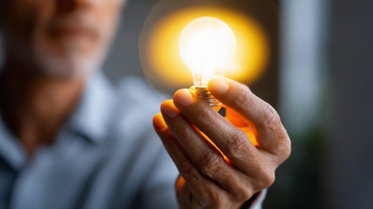 An Individual Holding a Glowing Light Bulb, Symbolizing Inspiration, Ideas, and Innovation in a Softly Lit Environment with a Focus on Creativity and Discovery
