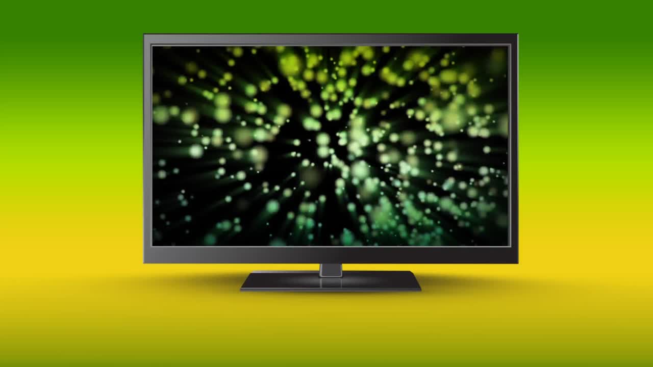 Flat screen television with dancing lights on its screen