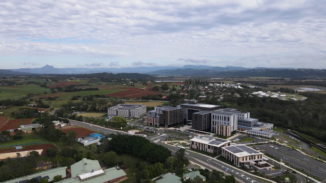 Panoramic aerial view of the newly constructed Tweed Valley Hospital located in the heart of the Tweed-Byron region Australia.