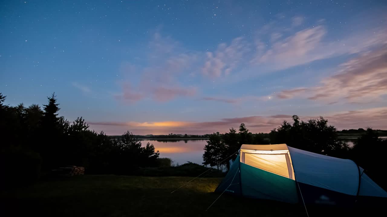 Camping. Tent at Night Time Lapse