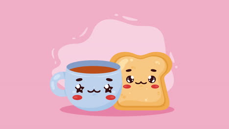 cute kawaii coffee and toast