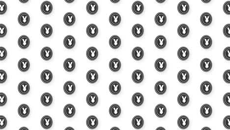 animated flat black coin yen video seamless pattern background. 4k