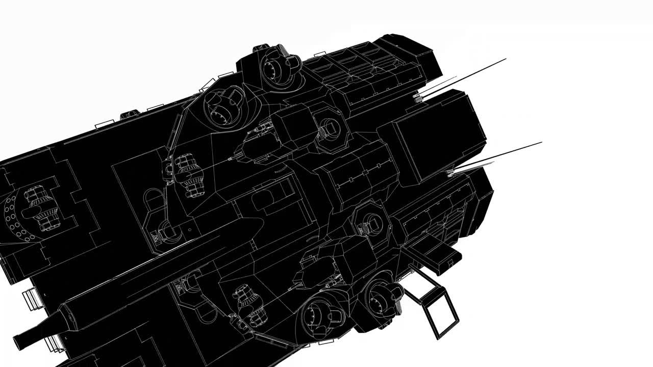 검은색 탱크가 루프에 있는 군용 탱크의 루프 회전 ui 애니메이션 비디오