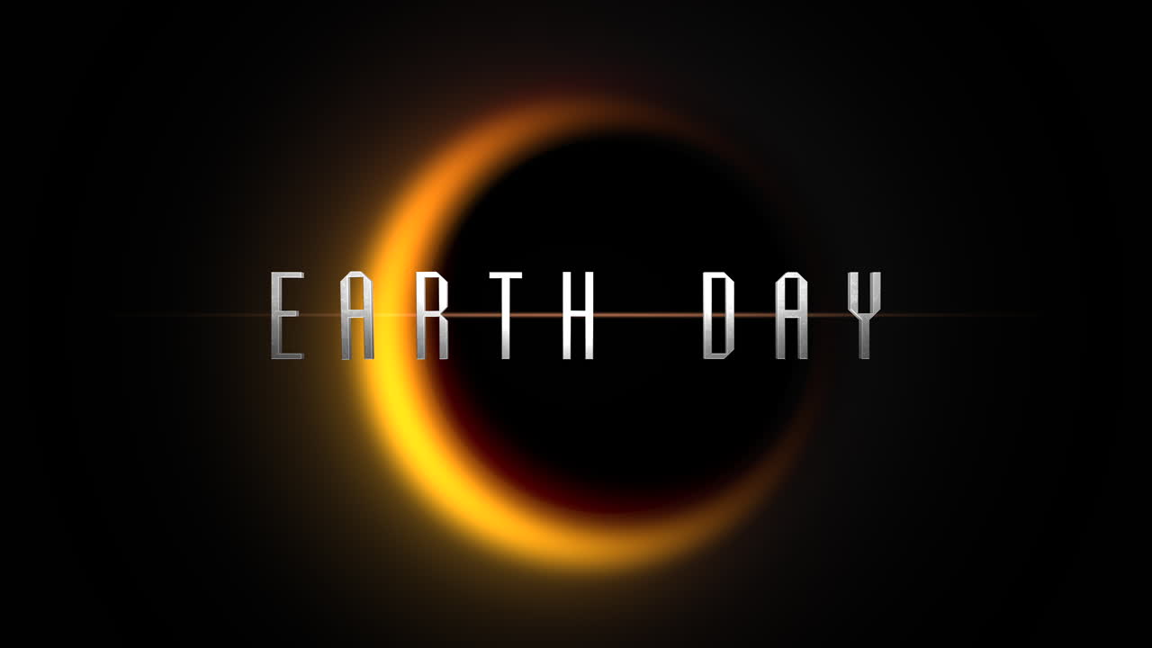 Earth Day with yellow light of black planet in galaxy