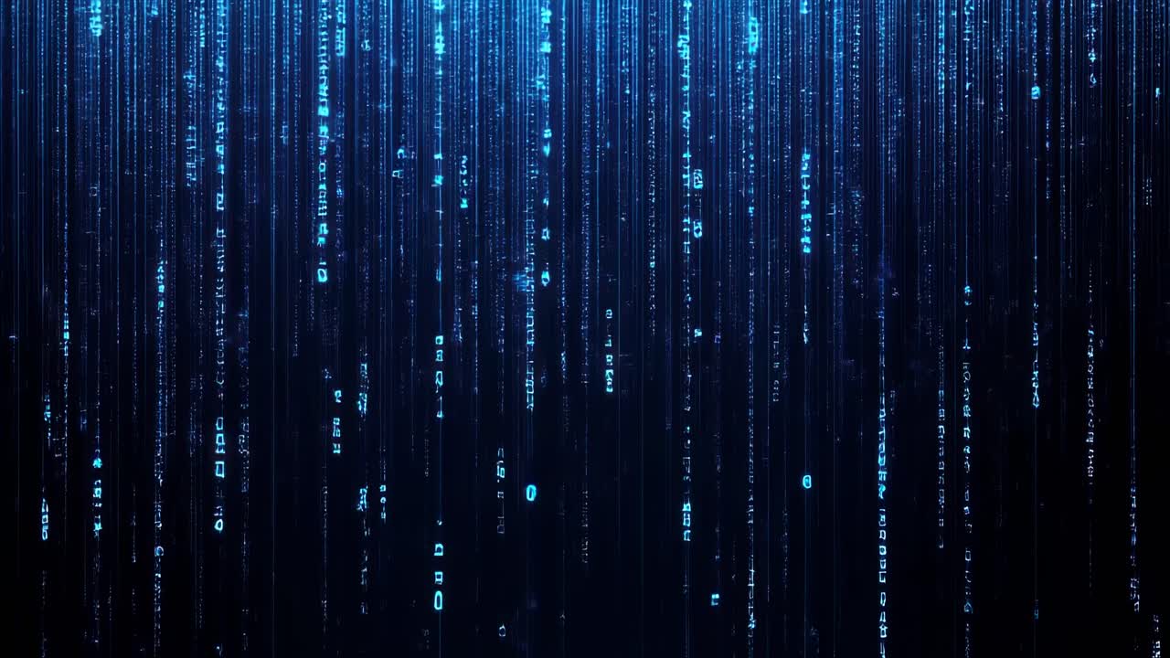 Futuristic digital rain effect with a vertical camera angle, resembling a matrix-style video