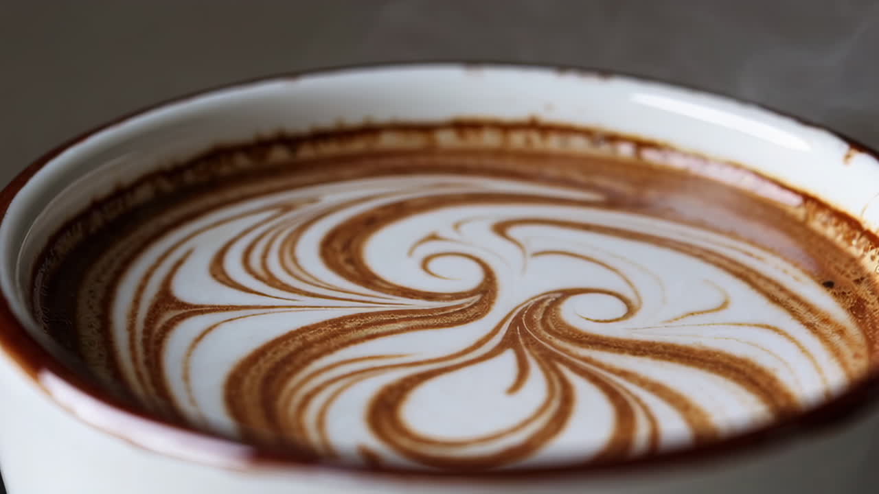 커피 컵 에 있는 라테 아트 의 클로즈업