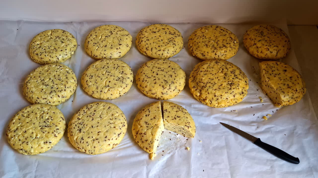 Traditional Latvian cheese with cumin prepared for Midsummer solstice celebration