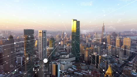 modern city with wireless network connection concept