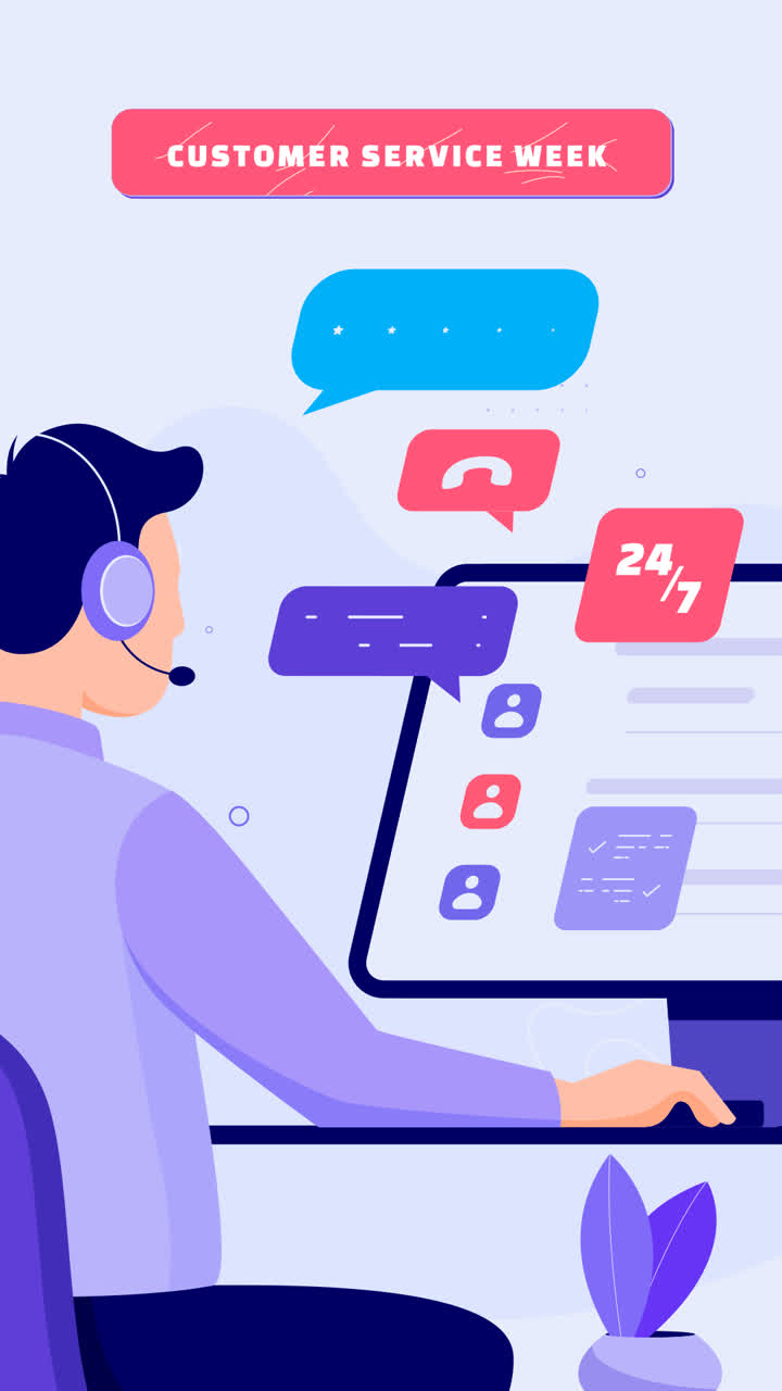 An animation of Flat customer service week illustration