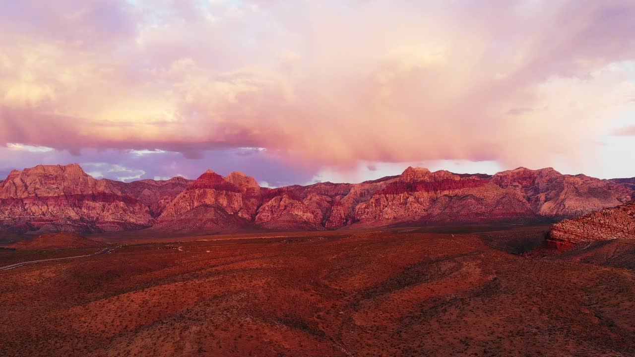 Daybreak panorama over Red Rock Canyon Highway.  Near Las Vegas Nevada,