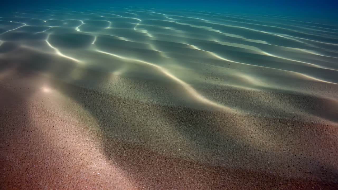 Sunlight patterns on sandy underwater floor