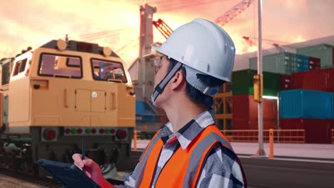port worker using digital tablet
