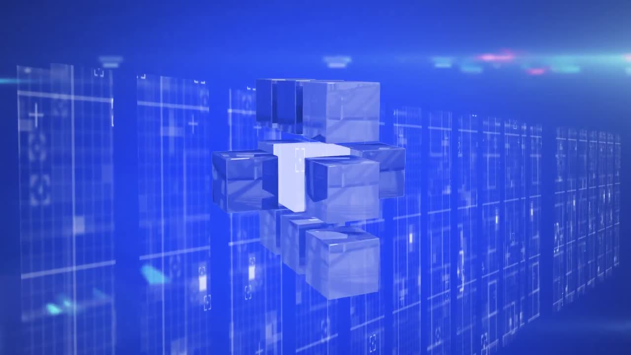 파란색 배경에 움직이는 사각형의 애니메이션