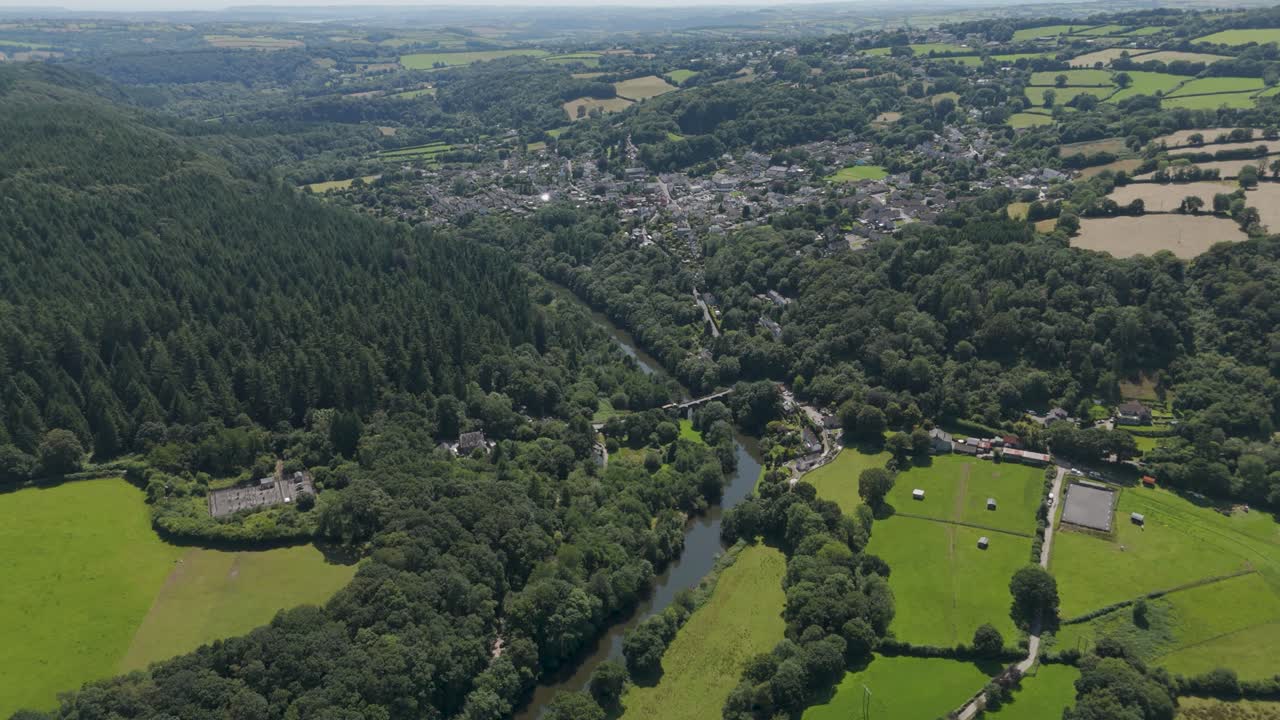 Aerial View of a Picturesque River Valley Town in Devon, England