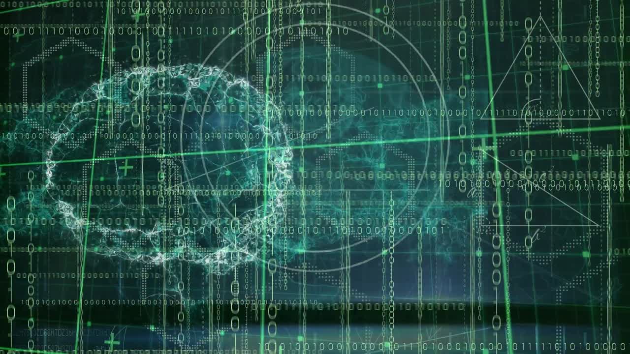 녹색 배경에 연결, 두뇌 및 삼각형의 애니메이션