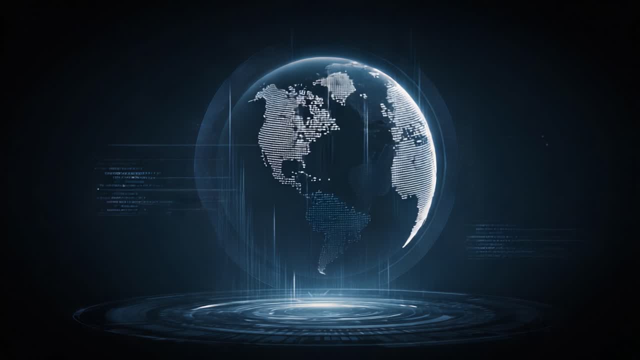 A Stunning Visualization of Earth in a Digital Sphere, Showcasing Geographical Data and Modern Technology with a Futuristic Aesthetic and Intricate Designs in a Dark Background