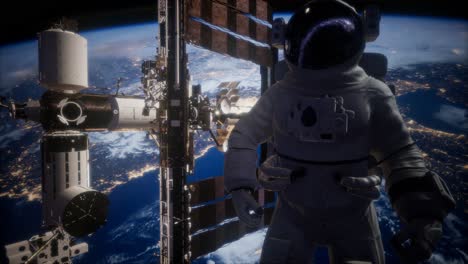 estación espacial internacional y astronauta en el espacio exterior sobre el planeta tierra