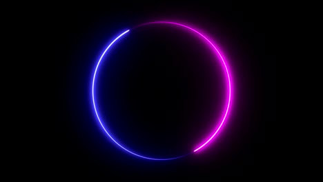 animación de luz. neon rosa y púrpura, círculo parpadeante y brillante, marco, sobre un fondo negro
