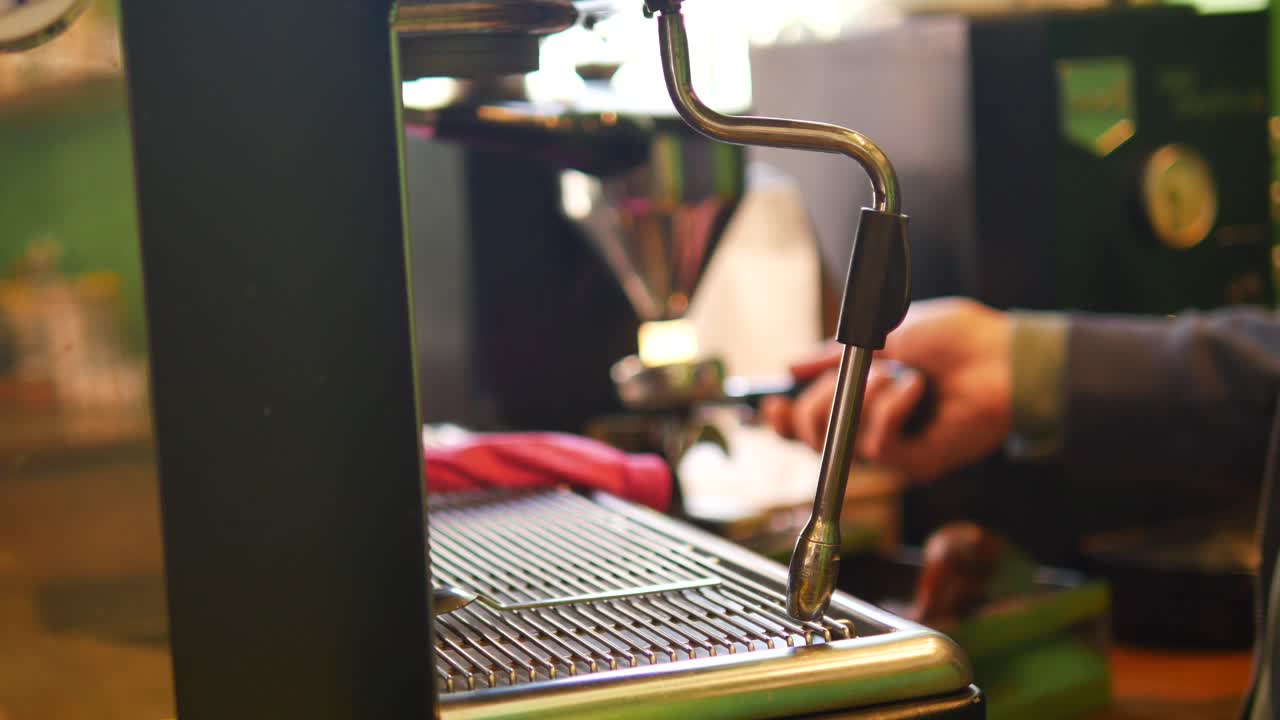 Close-up of an espresso machine in a cafe