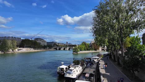 beautiful sunny day in paris along the seine river