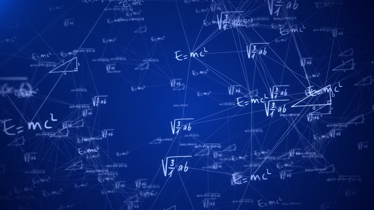 3d abstract animation illuminated mathematics and physics formulas blue digital space school