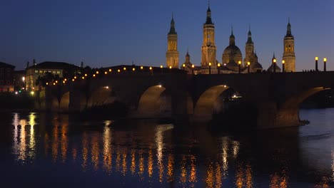 The-classic-and-beautiful-Catholic-church-at-Zaragoza-Spain-at-dusk-1