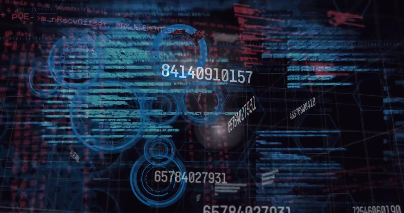 Animazione di elaborazione di dati numerici, sicurezza online e circuito stampato.
