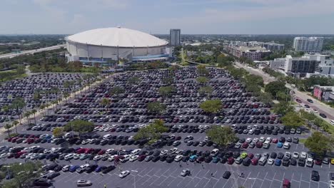 4k aerial drone video of tropicana field and full parking lots next to interstate 175 in downtown st