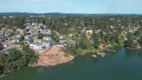 An-Aerial-Drone-Shot-of-a-neighborhood-in-View-Royal,-Victoria,-Canada