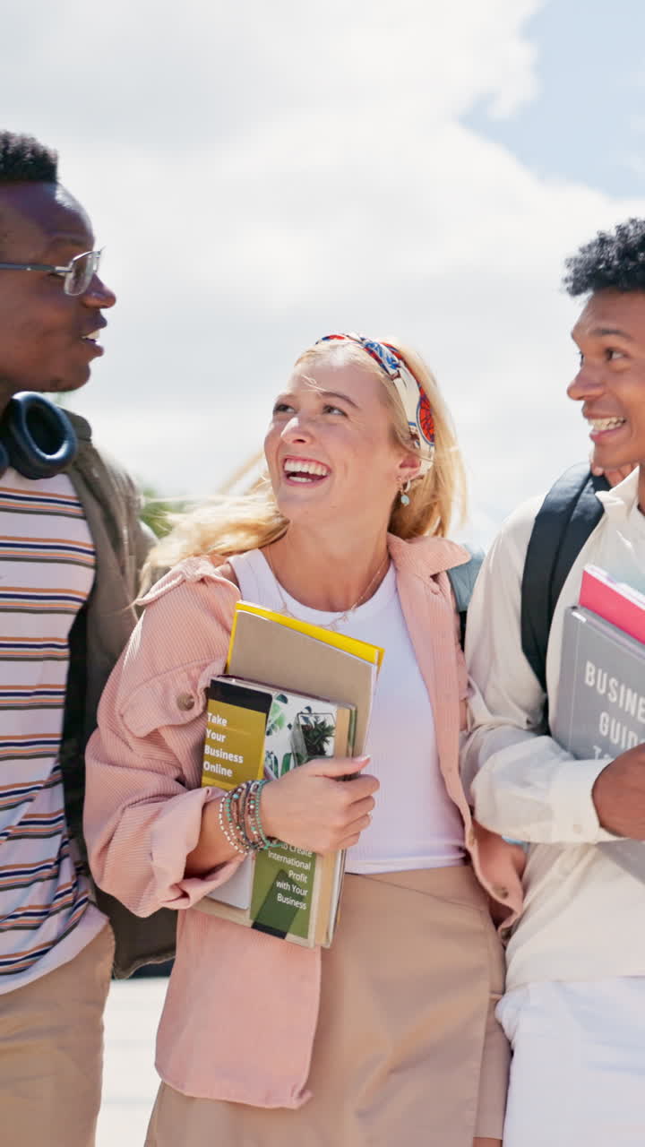 Group of college students walking on campus