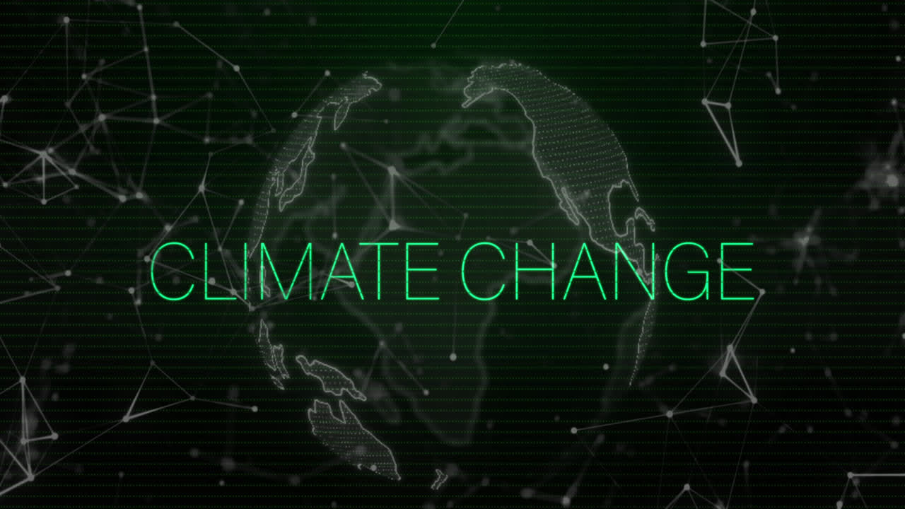 animación del texto de cambio climático sobre formas y globo