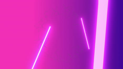 animación de una red de conexiones que giran sobre luces de neón púrpura brillantes