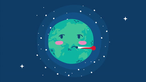 international health day with world planet character and thermometer