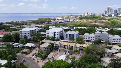 Aerial-drone-footage-of-marina-blue-ocean-sea-water