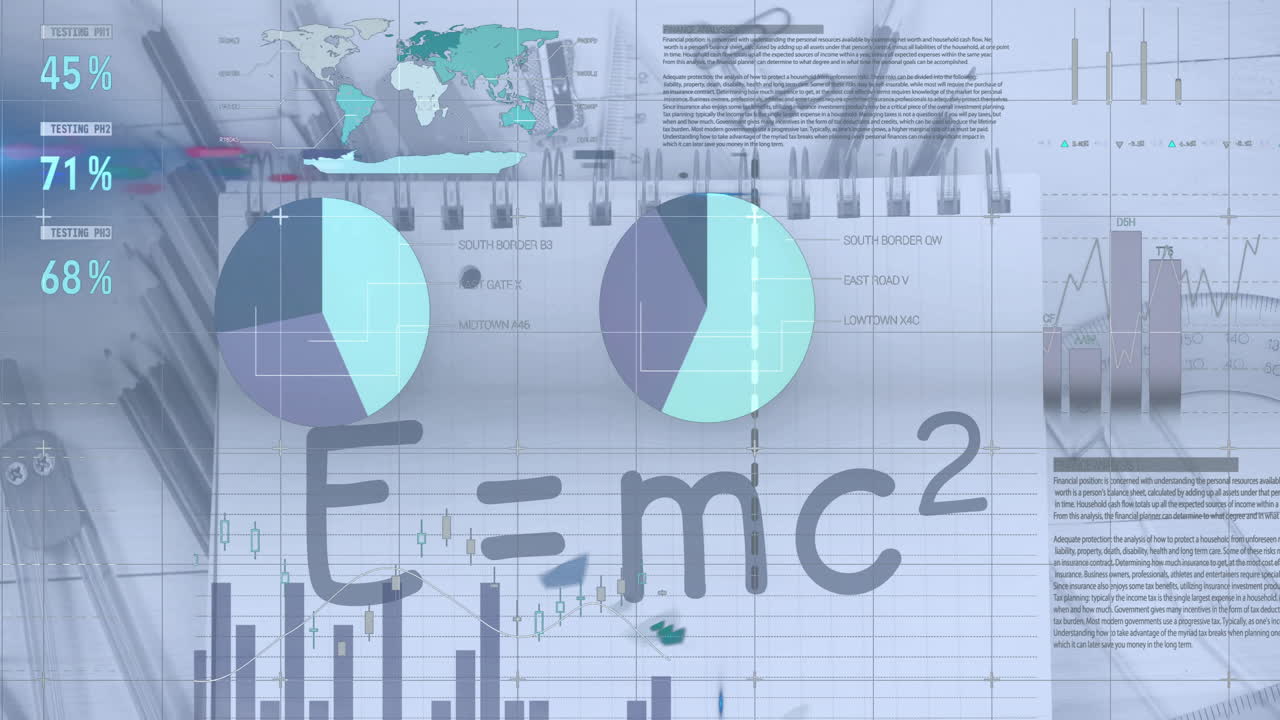 animación del procesamiento de datos financieros sobre fórmulas matemáticas