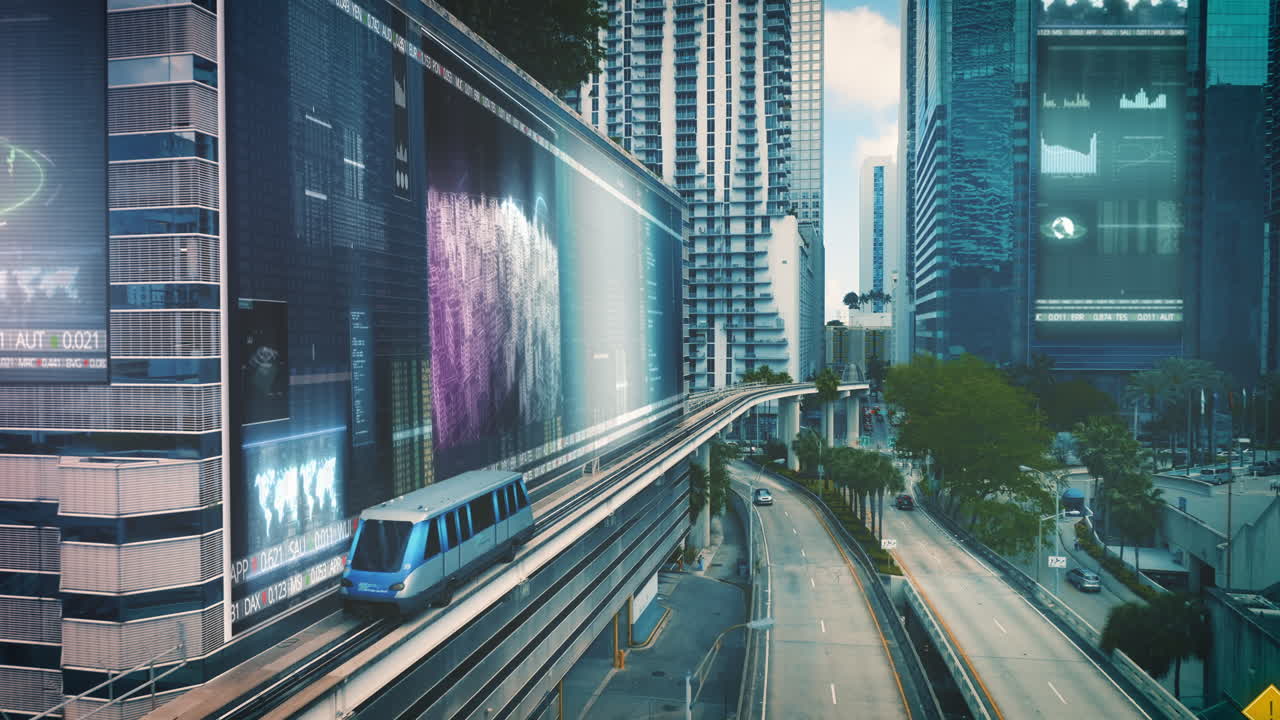 미래 도시의 중층 및 도시 환경에서 훈련 - 3d 렌더링