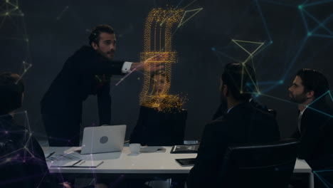 animación de redes de conexiones con símbolos de moneda virtual y personas de negocios