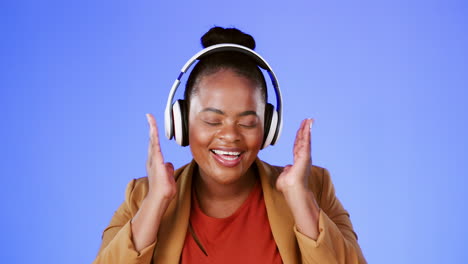 music headphones, studio or black woman dance to