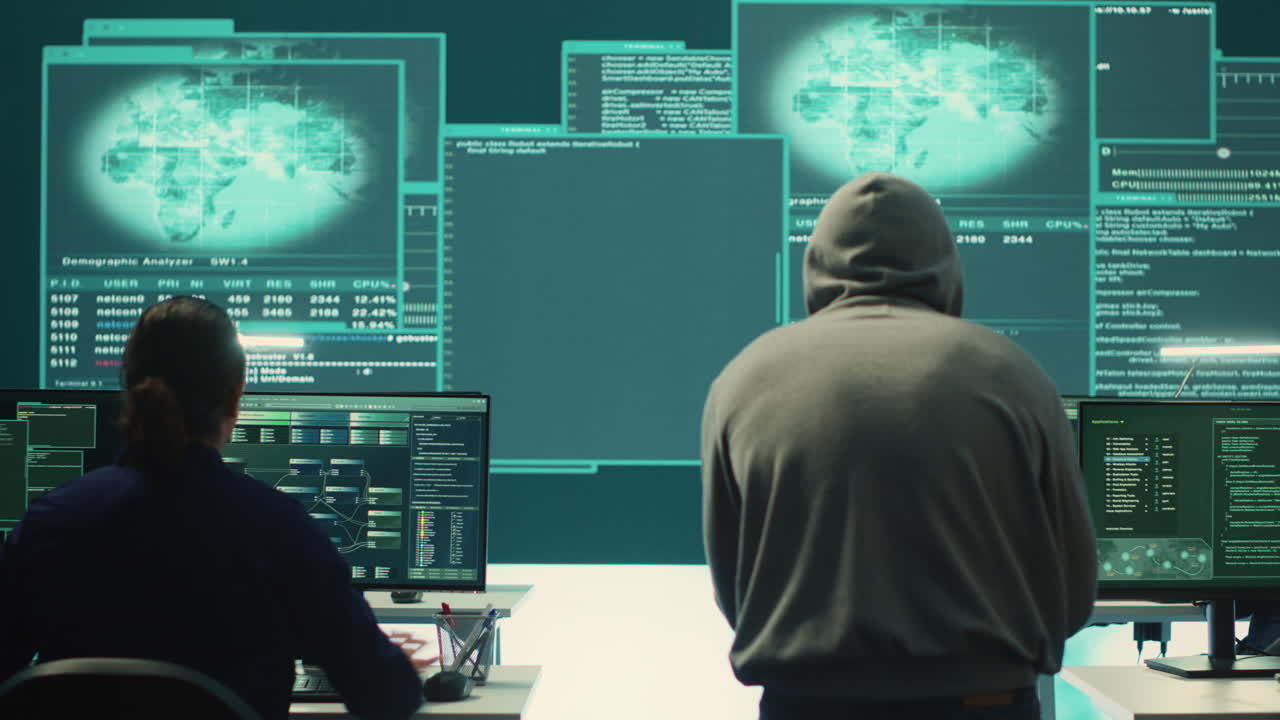 Pleased proud hackers team jumping around after gaining access