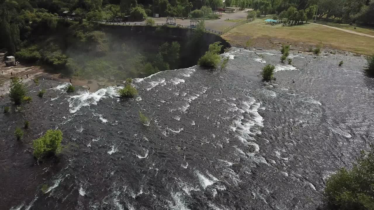 Aerial View of Upstream and Majestic Laja Falls, Chile, Scenic Landscape and Picturesque Waterfall