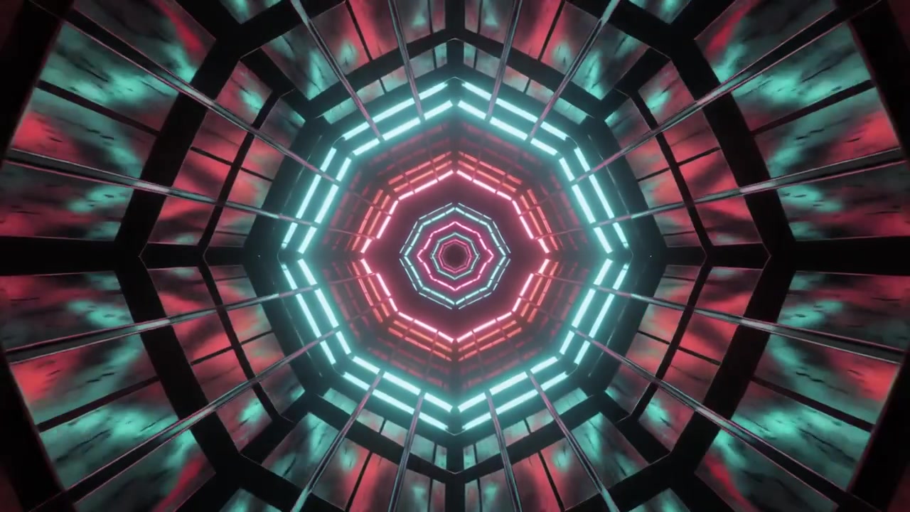 Abstract Neon Tunnel with Pulsing Geometric Lights