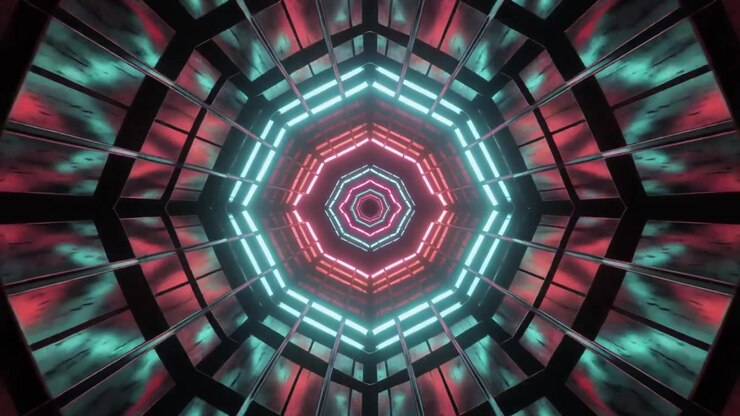 Túnel Neon Abstrato com Luzes Geométricas Pulsantes