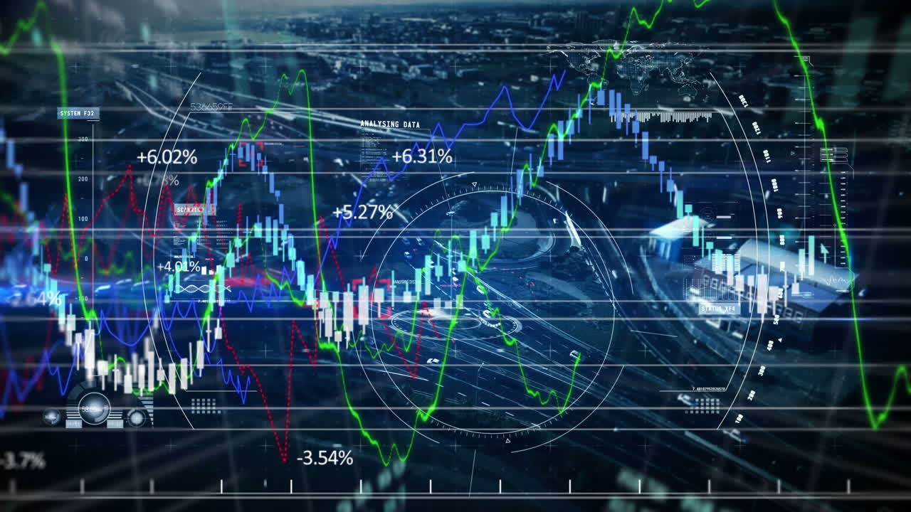 반이는 배경에 주식 시장 디스플레이의 애니메이션.